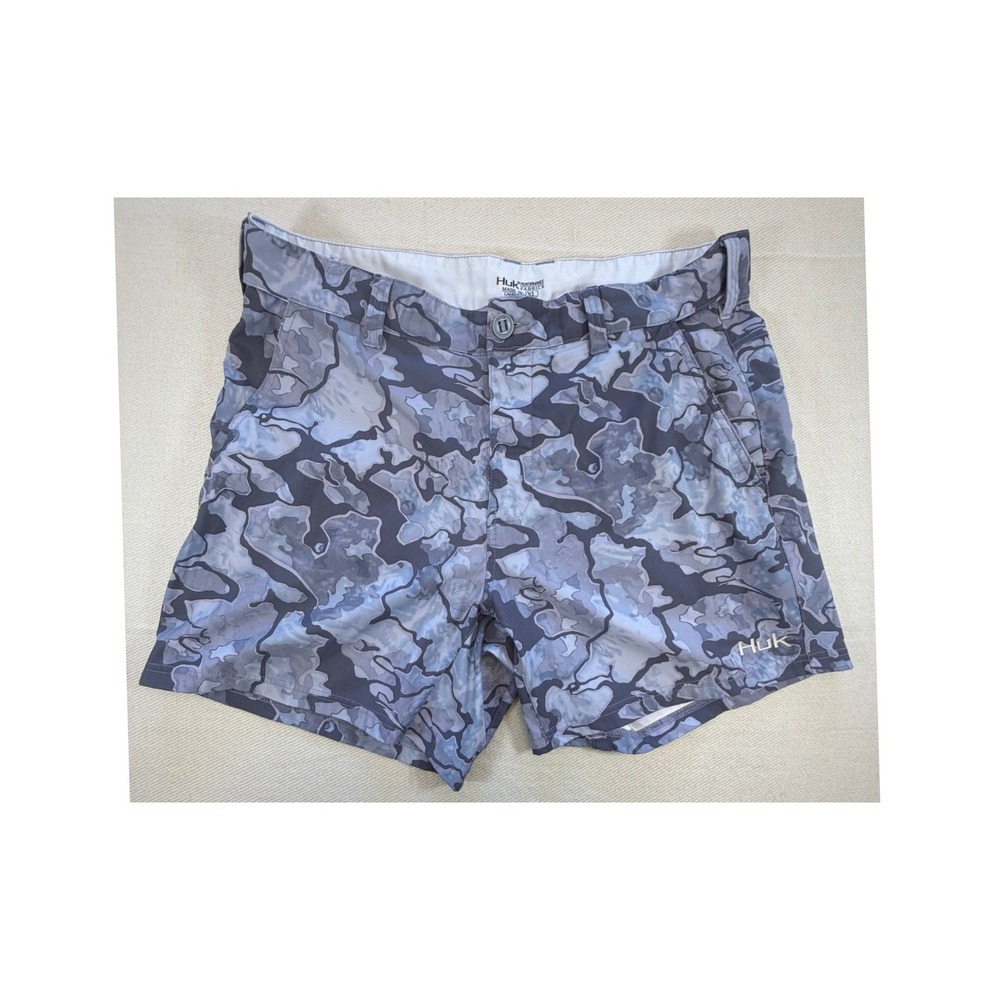 Huk Performance Fishing Shorts Mens XL Grey Blue Camo H2000110 Stretch Outdoor